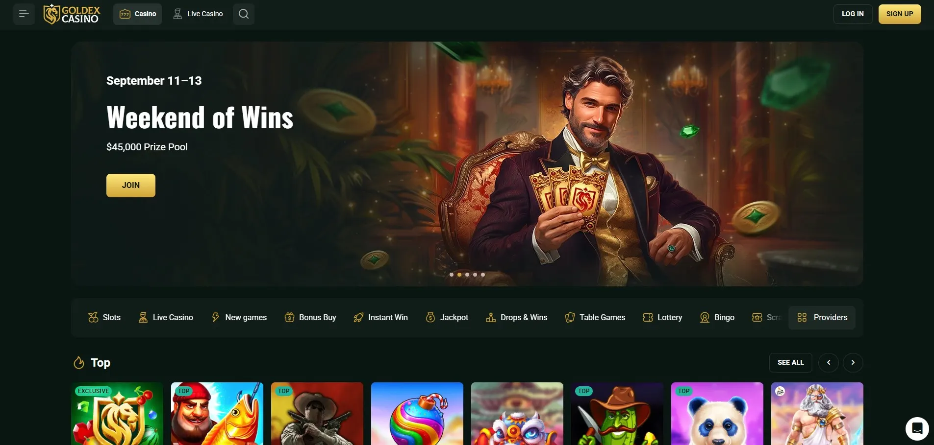 Goldex Casino Australia homepage interface