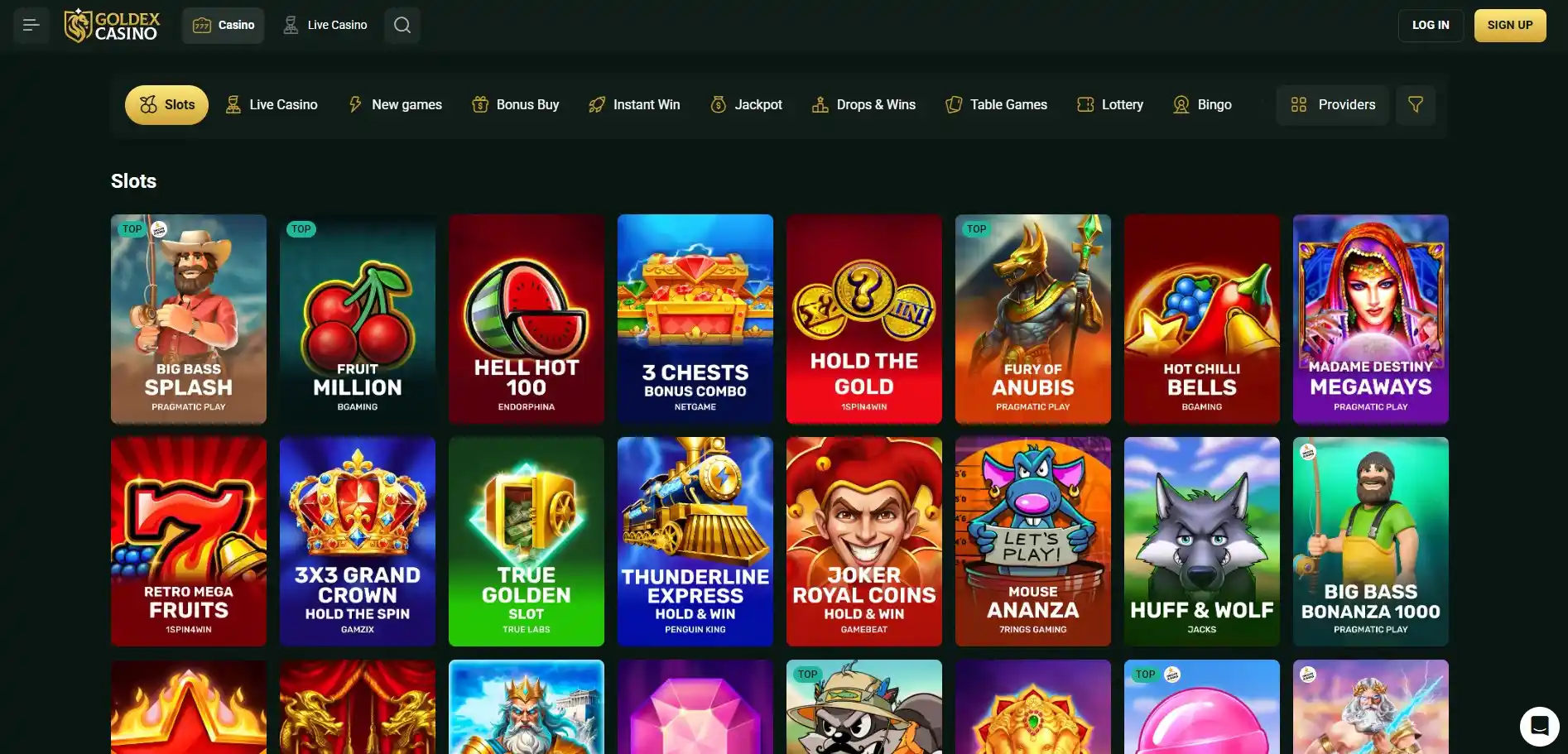 Goldex Casino Australia pokies lobby